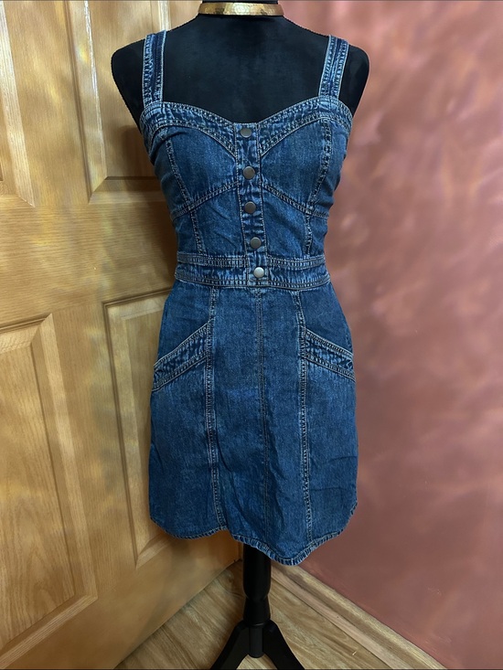 Japna Dresses & Skirts - Japna Dark Blue Denim Button-Front Sleeveless Overall Dress